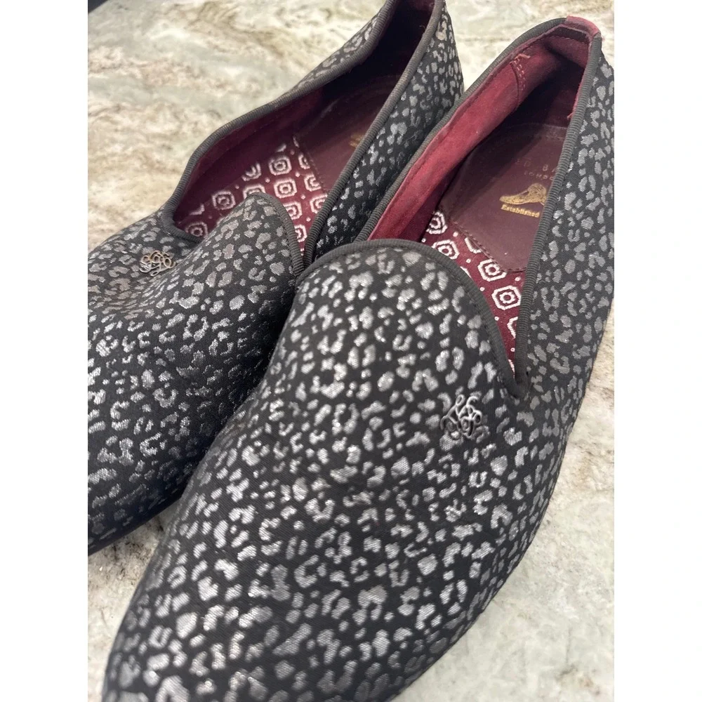 Ted Baker London Treep 2 Smoking Flat Loafer black silver metallic animal print